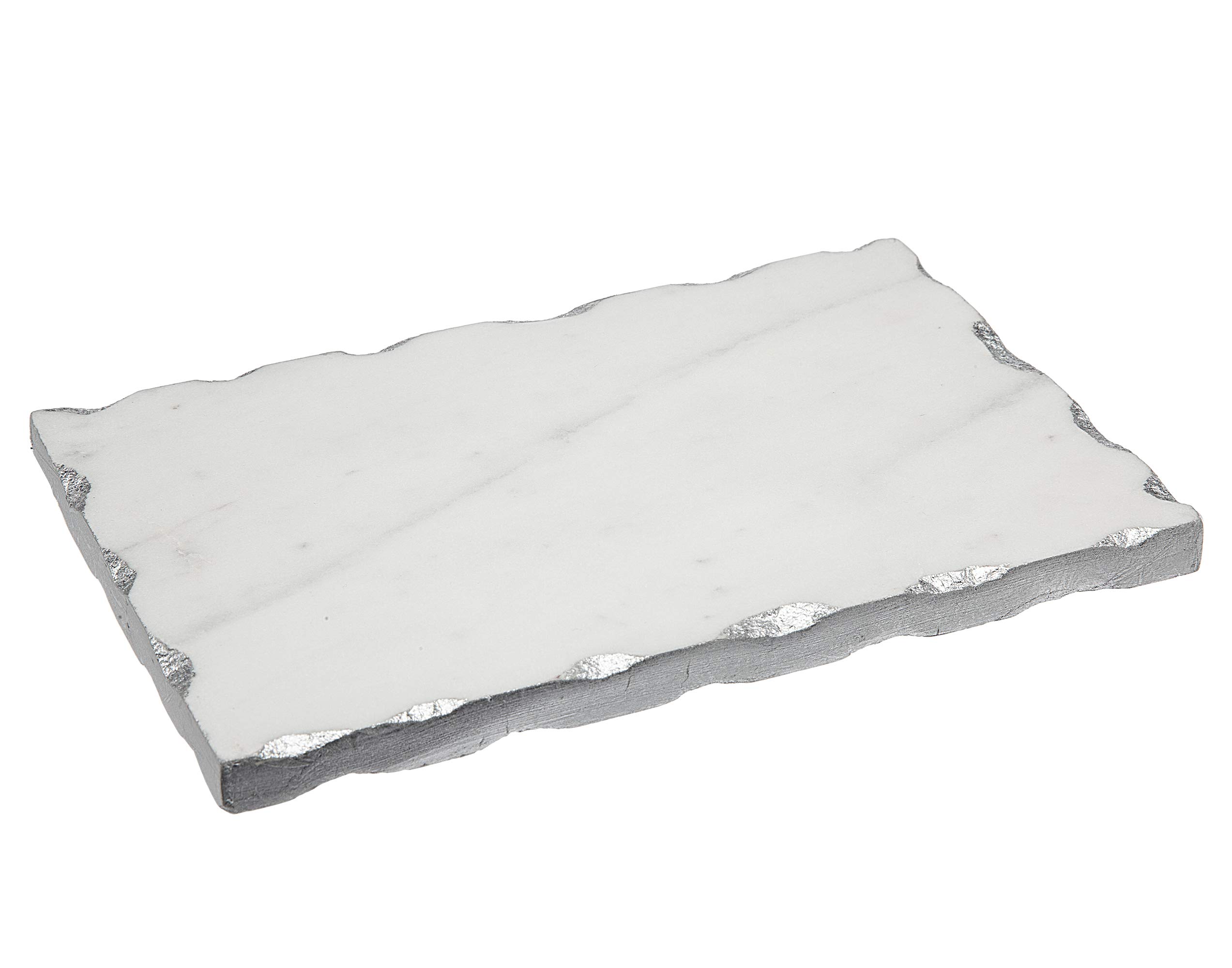 Godinger Marble Serving Tray, Charcuterie Platter Cheese Board with Silver Trim - Rectangular