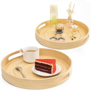 round serving tray with handles bamboo trays serving large decorative tea trays for coffee table bar home decor bathroom centerpieces outdoor organizing tray for vanity fruit set 2 (bamboo natural)