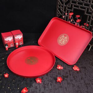 Tofficu 3 Pcs Wedding Tray Cupcake Toppers Red Wedding Plates Decoraciones para Salas De Casa New Year Party Plate Red Candy Serving Tray Food Decor Chic Storage Plate Salad Plate Dessert