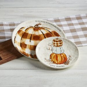 Mud Pie Thanksgiving Pumpkin Platter Plate Set, Multi, Small 10" Dia | Large 13" Dia