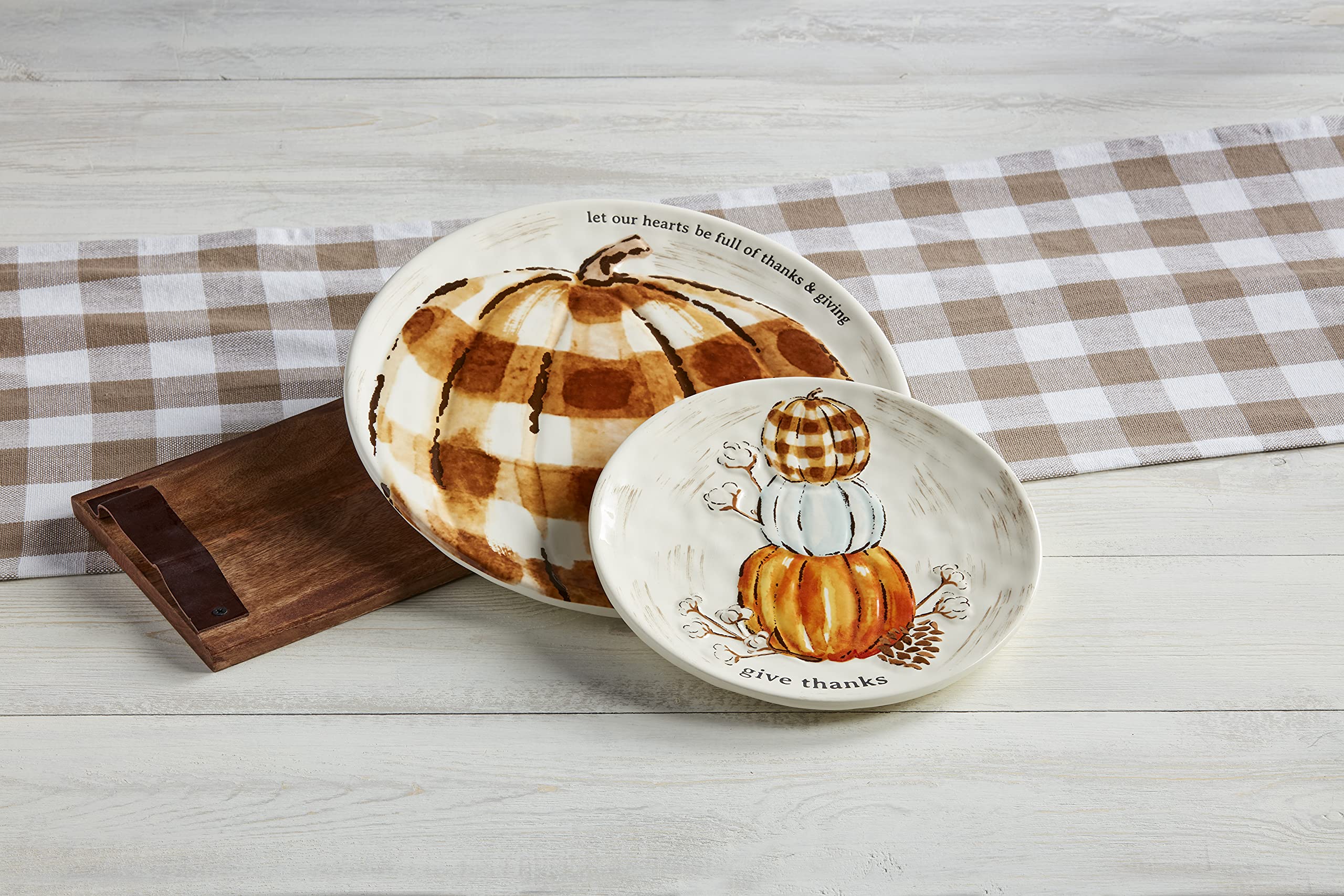 Mud Pie Thanksgiving Pumpkin Platter Plate Set, Multi, Small 10" Dia | Large 13" Dia