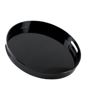 10 Strawberry Street 13.5" Lacquer Round Serving Tray with handles, Black