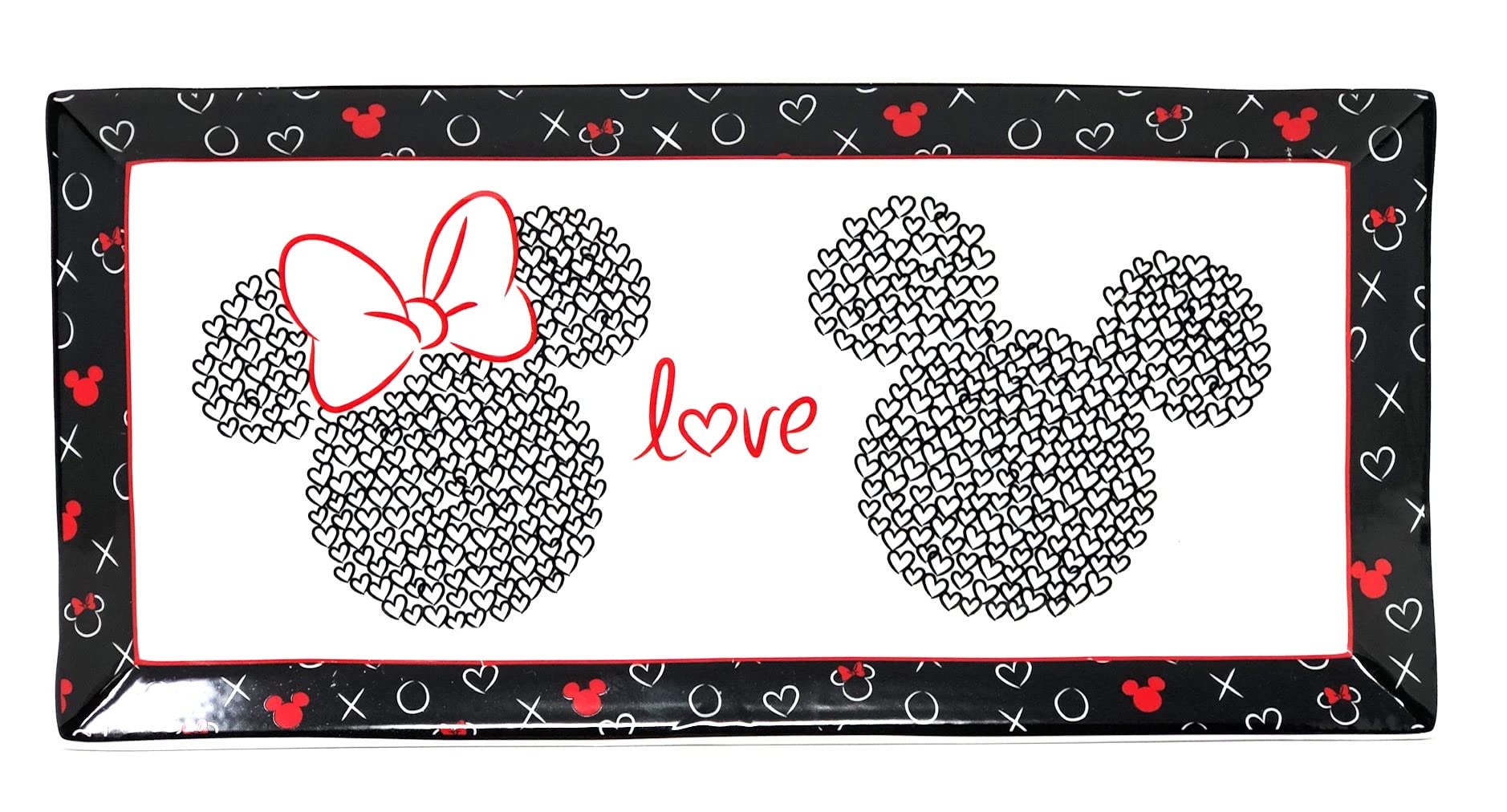 Love & Kisses Mickey & Minnie Heavy Porcelain Serving Tray - 6.75 Inches X 14 Inches