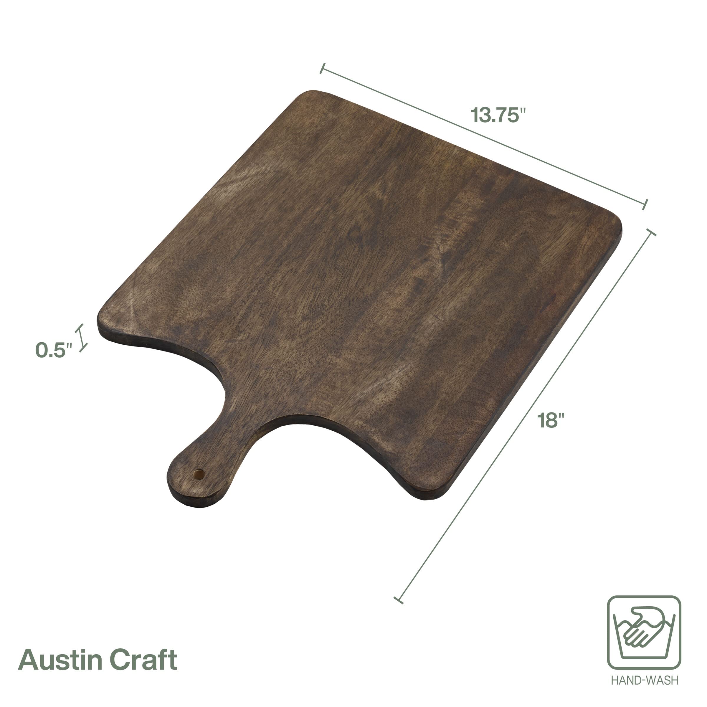 Fitz and Floyd Austin Craft Maryn Mango Wood Paddle Cheese Charcuterie Serving Board, 18-Inch, Espresso
