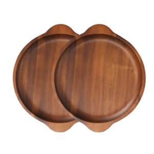 walnut wooden fruit plate set with handle ear serving tray bread charcuterie board for fruit salad cheese platter vegetable food dish charger plates (12 inch 2 pack)