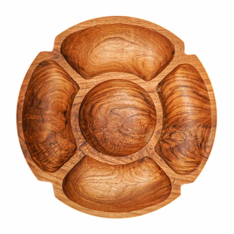 Rainforest Bowls Huge 16" Javanese Teak Wood Chip & Dip Divided Serving Set Platter- Ultra-Durable, Heirloom Piece Lasts a Lifetime- Exclusive Luxury Custom Design Handcrafted by Indonesian Artisans