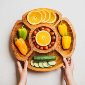 Rainforest Bowls Huge 16" Javanese Teak Wood Chip & Dip Divided Serving Set Platter- Ultra-Durable, Heirloom Piece Lasts a Lifetime- Exclusive Luxury Custom Design Handcrafted by Indonesian Artisans