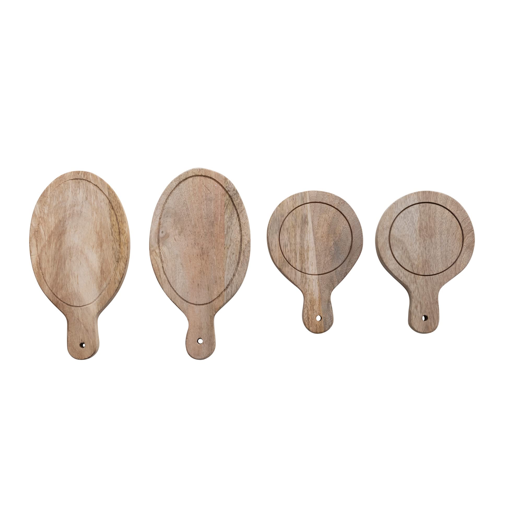 Creative Co-Op Mini Wood Serving Boards with Handles, Set of 4, 2 Styles