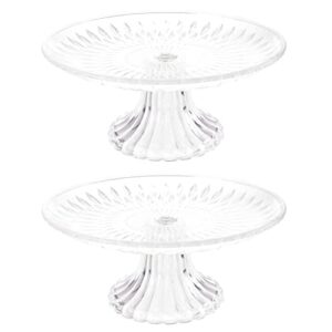 doitool 2pcs glass footed platter crystal footed cake plate platter round footed cake stand clear serving dish platter for home kitchen (transparent)