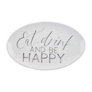 mud pie eat, drink and be happy platter, 17.5" x 11", white