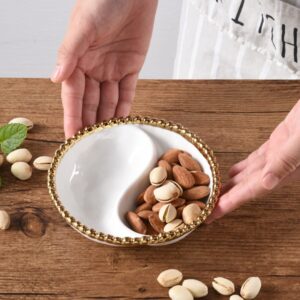 Pampa Bay Titanium-Plated Porcelain Golden Salerno Mini 2-Section Platter, 5.5 x 1.5in