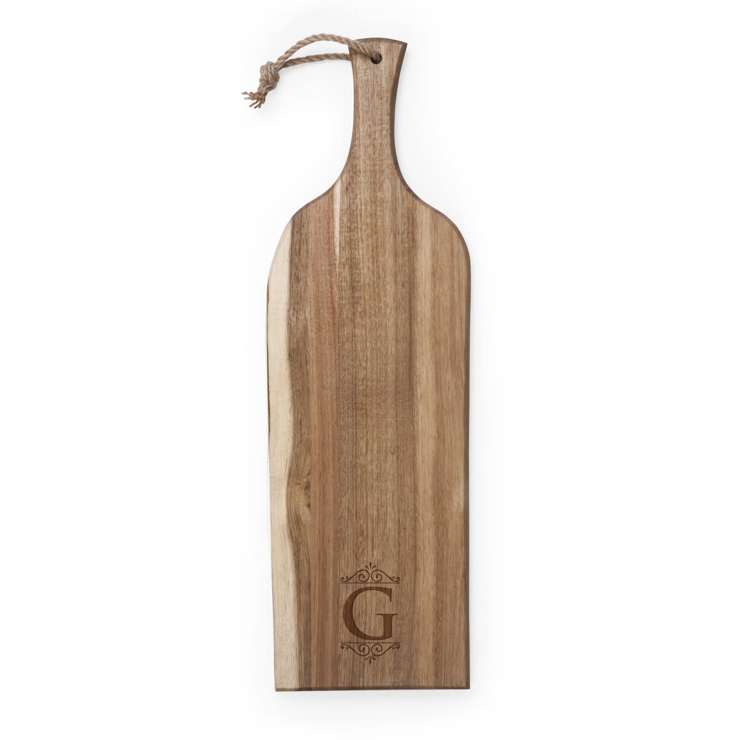 PICNIC TIME Monogram - G - Personalized Artisan 24" Acacia Charcuterie Board with Raw Wood Edge, Cheese Board, Serving Platter, (Acacia Wood)