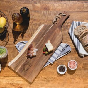 PICNIC TIME Monogram - G - Personalized Artisan 24" Acacia Charcuterie Board with Raw Wood Edge, Cheese Board, Serving Platter, (Acacia Wood)