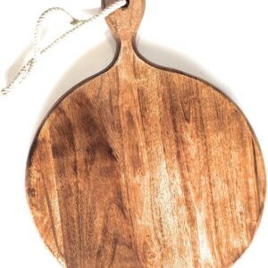 Father's Day Gifts Wooden Round Chopping Board with Handle & Rope for Hanging, Pizza Serving Tray Party Serving Platter | 12 Inch Dia