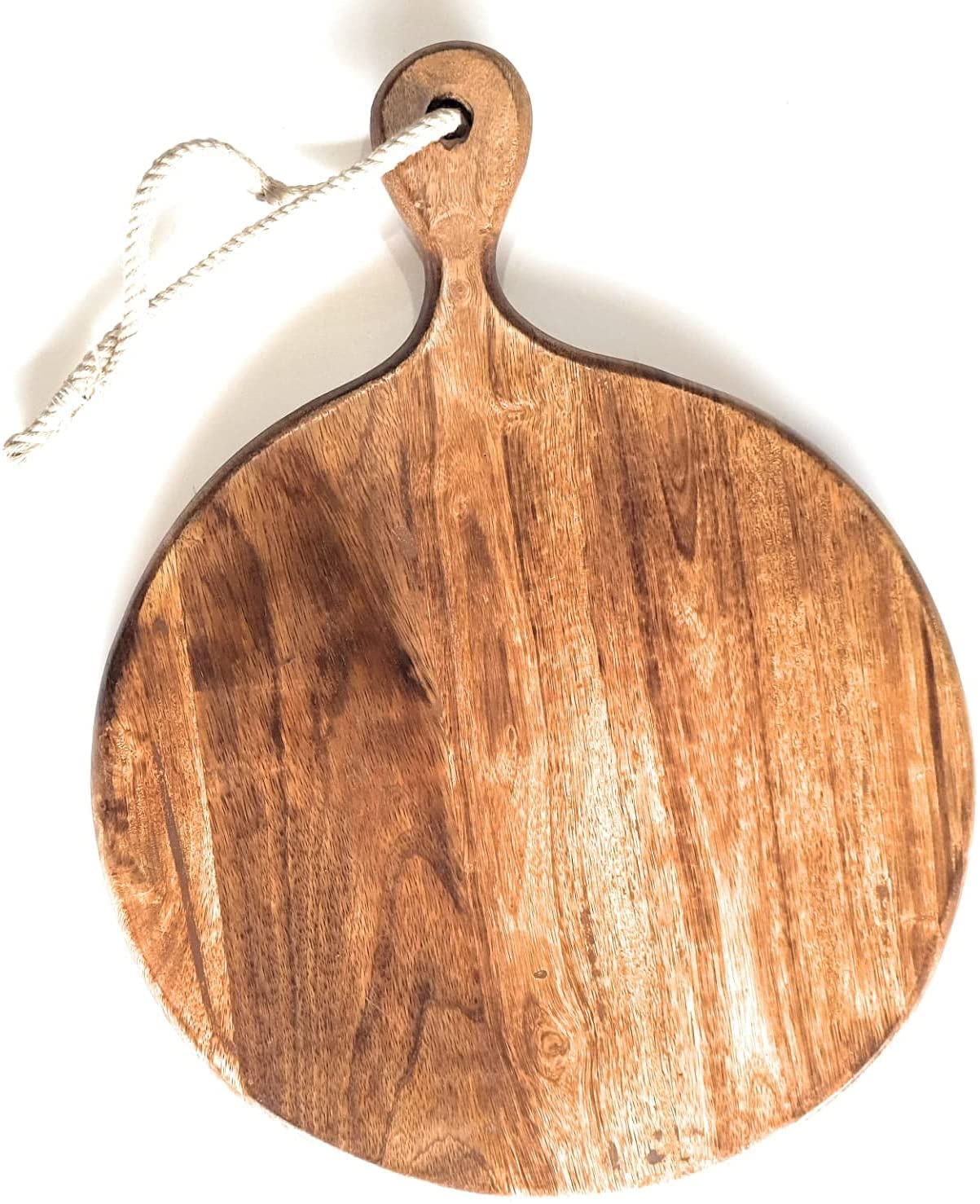 Father's Day Gifts Wooden Round Chopping Board with Handle & Rope for Hanging, Pizza Serving Tray Party Serving Platter | 12 Inch Dia