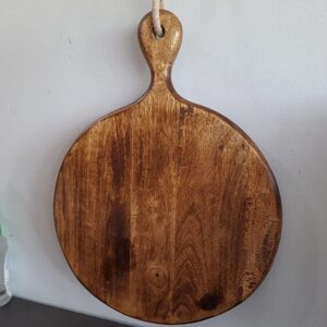 Father's Day Gifts Wooden Round Chopping Board with Handle & Rope for Hanging, Pizza Serving Tray Party Serving Platter | 12 Inch Dia