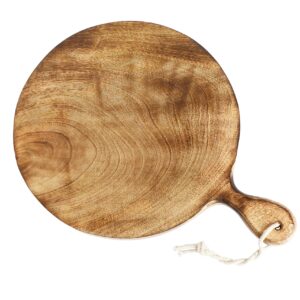 Father's Day Gifts Wooden Round Chopping Board with Handle & Rope for Hanging, Pizza Serving Tray Party Serving Platter | 12 Inch Dia