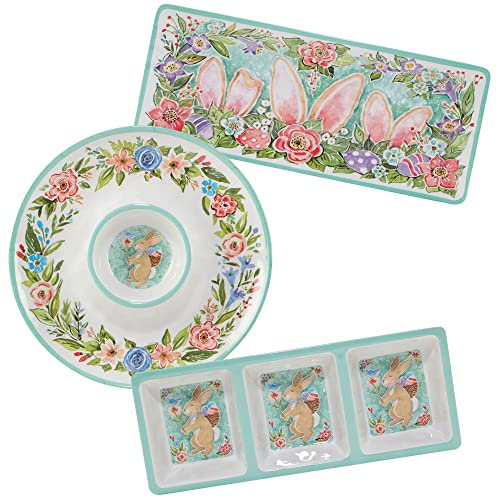 Certified International Joy of Easter Melamine 3 Piece Hostess Servware Set, Multicolor, Large