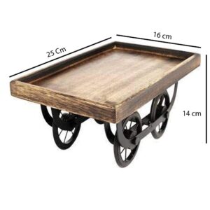 Sharvgun Wooden Thela Snacks Serving Tray Wood Cart Wooden Platter Trolley for Serving Snacks and Tea with Four Wheels, Brown