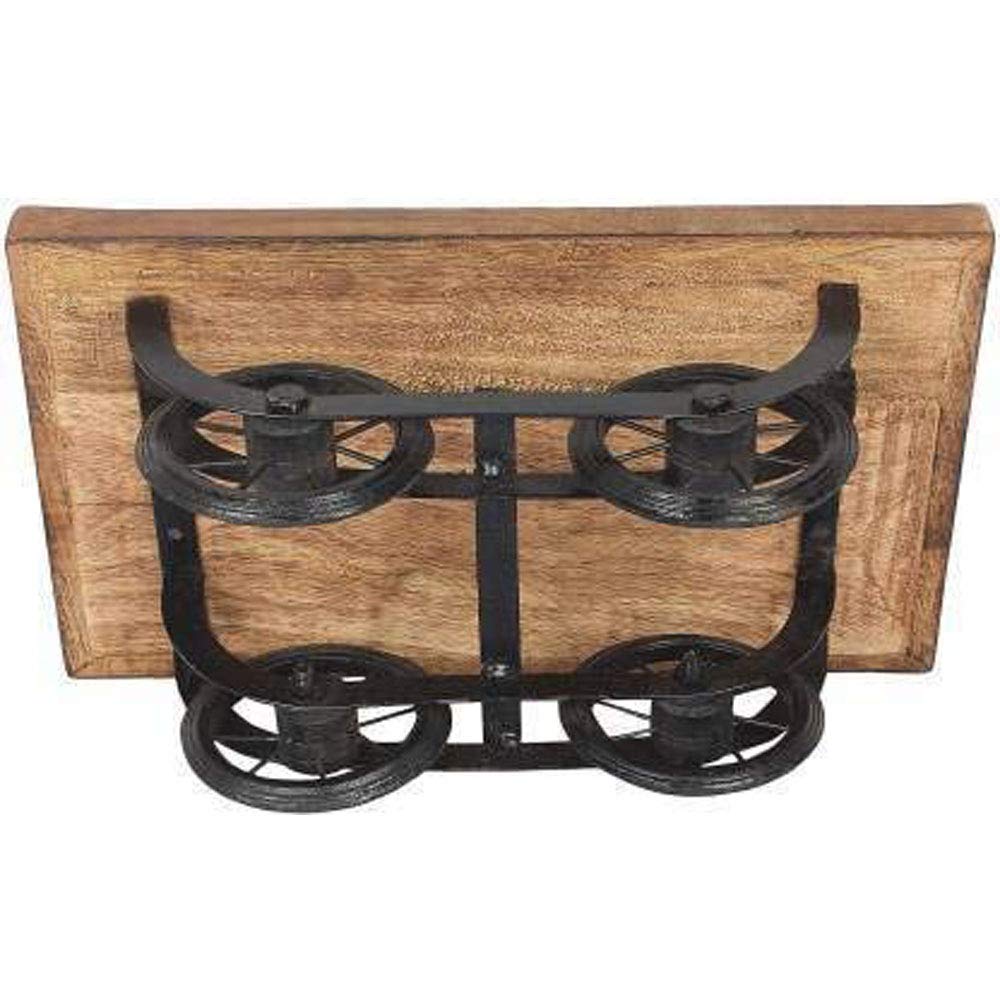 Sharvgun Wooden Thela Snacks Serving Tray Wood Cart Wooden Platter Trolley for Serving Snacks and Tea with Four Wheels, Brown