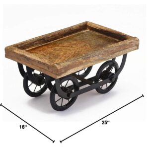 Sharvgun Wooden Thela Snacks Serving Tray Wood Cart Wooden Platter Trolley for Serving Snacks and Tea with Four Wheels, Brown