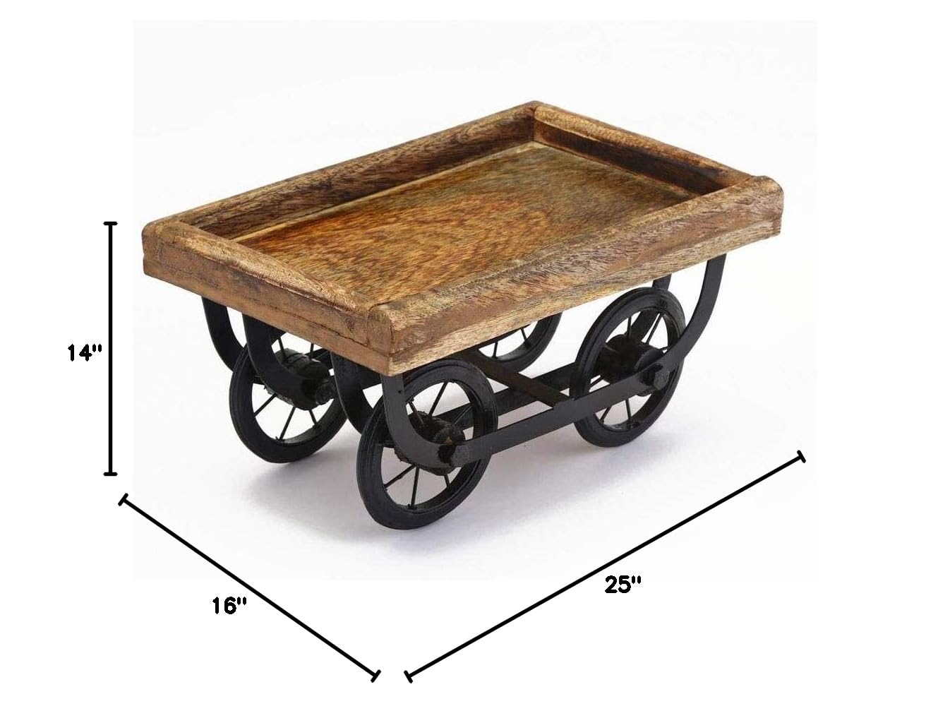 Sharvgun Wooden Thela Snacks Serving Tray Wood Cart Wooden Platter Trolley for Serving Snacks and Tea with Four Wheels, Brown