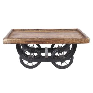 Sharvgun Wooden Thela Snacks Serving Tray Wood Cart Wooden Platter Trolley for Serving Snacks and Tea with Four Wheels, Brown