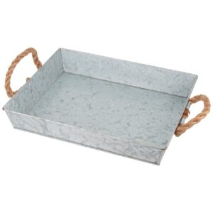 benzara mix media galvanized tray with rope handles