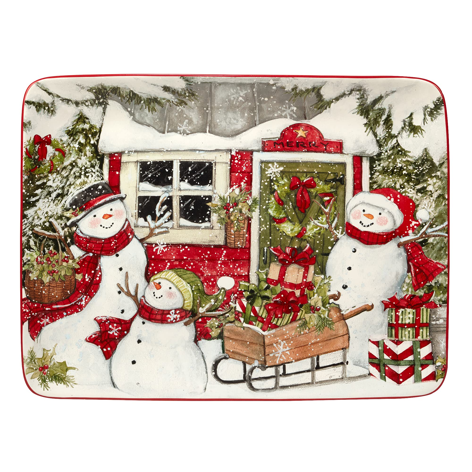 Certified International Snowman's Farmhouse Rectangular Platter 16in x 12in