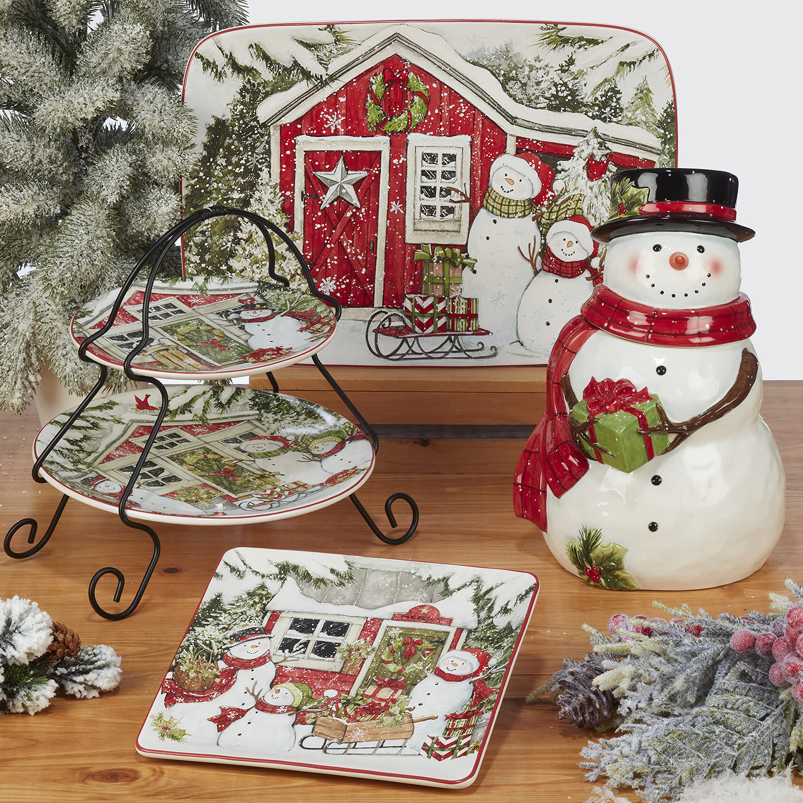 Certified International Snowman's Farmhouse Rectangular Platter 16in x 12in