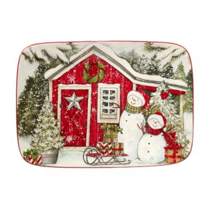 certified international snowman's farmhouse rectangular serving platter, 14" x 10", multicolor, large