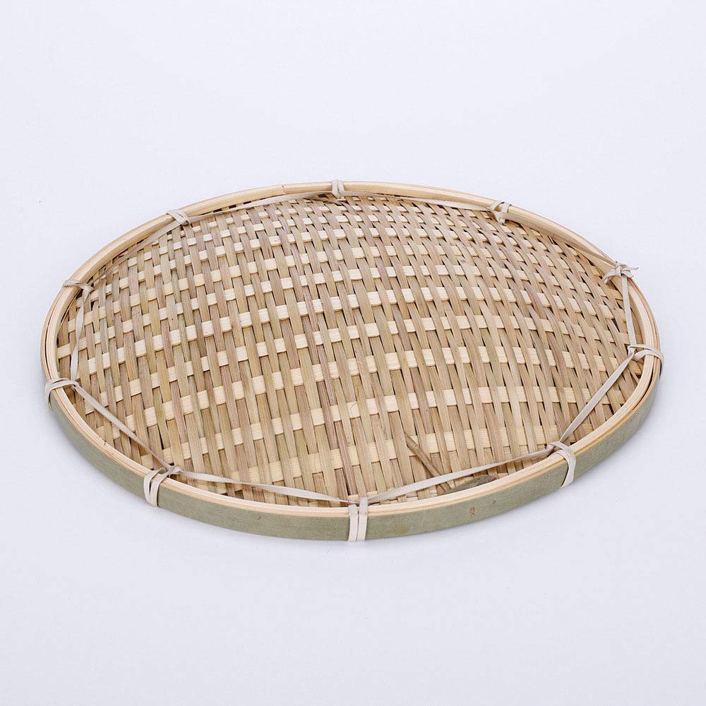 100% Handmade Woven Bamboo Flat Tray for Fruit Basket Shallow Snack Holder Food Container for Dinning Kitchen Table Perfect Decor Delicate Weaved Serving Tray (Round, Large/12)