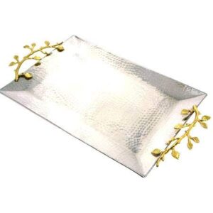 leaf rectangular tray stainless steel gold silver metal 1 piece