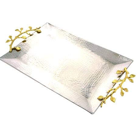 Leaf Rectangular Tray Stainless Steel Gold Silver Metal 1 Piece