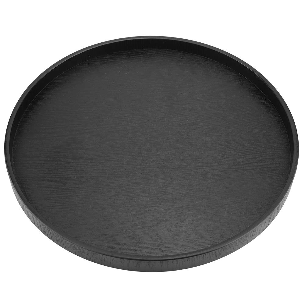 OKJHFD Round Shape Solid Wood Tea Coffee Snack Home Kitchen Restaurant Trays Food Meals Serving Tray Plate Restaurant Trays for Coffee Shop, Bakery, Hotel, Sushi Shop37.5cm(Black)