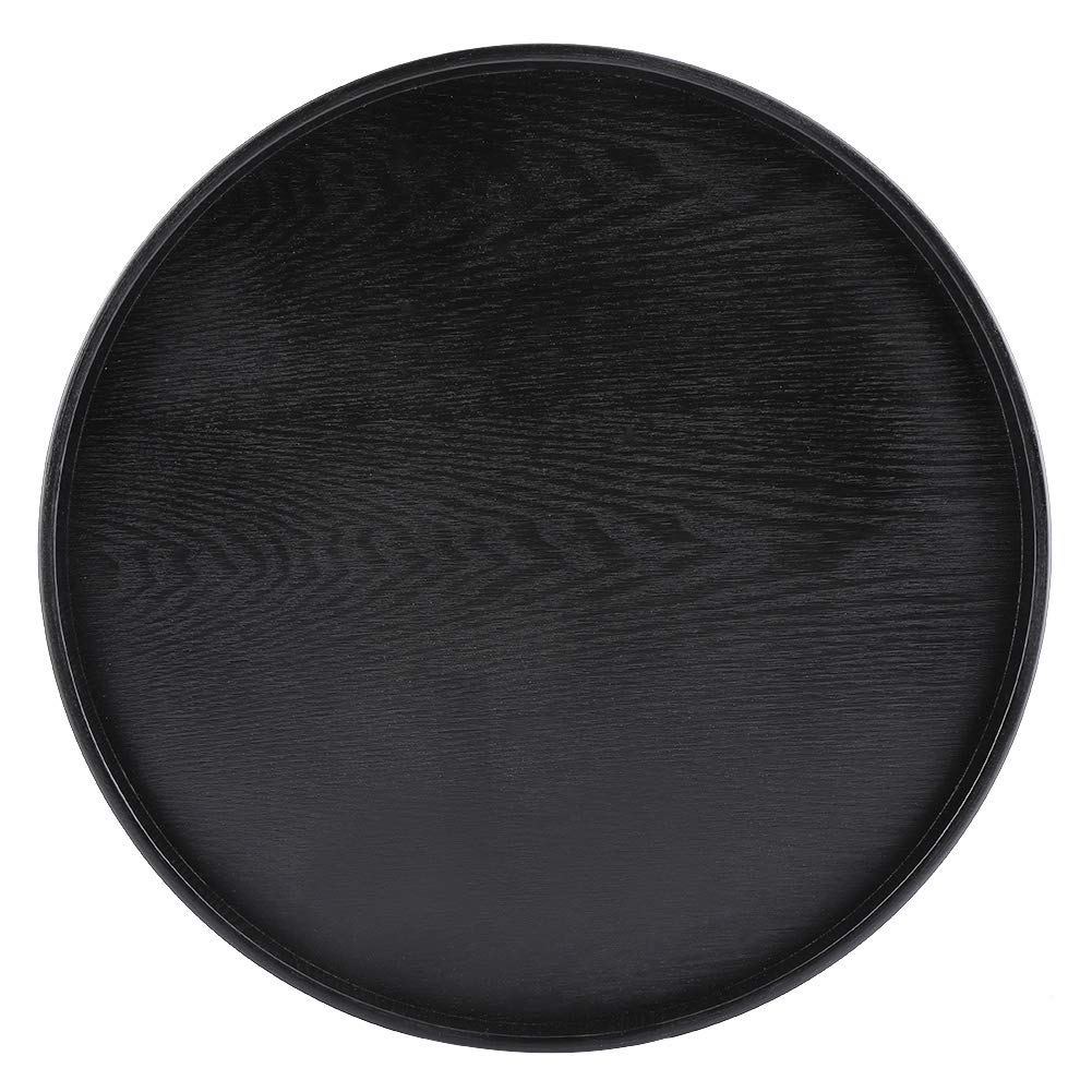 OKJHFD Round Shape Solid Wood Tea Coffee Snack Home Kitchen Restaurant Trays Food Meals Serving Tray Plate Restaurant Trays for Coffee Shop, Bakery, Hotel, Sushi Shop37.5cm(Black)