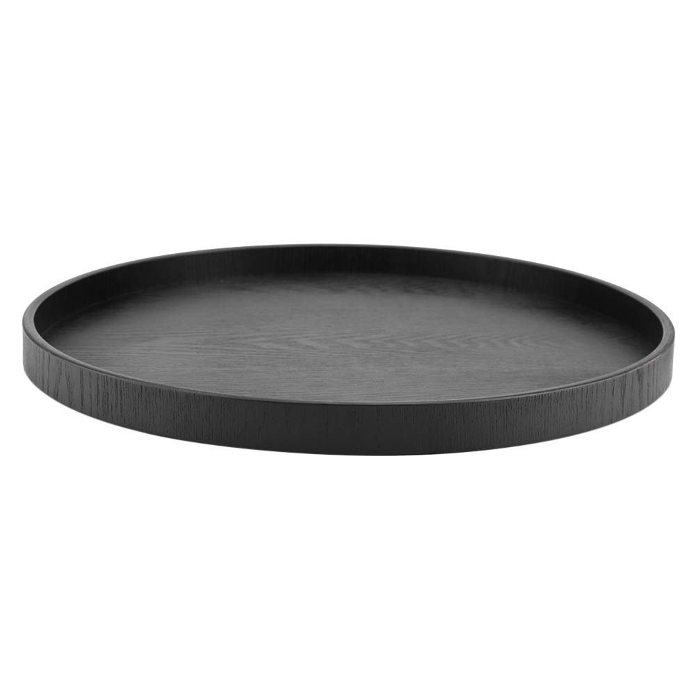 OKJHFD Round Shape Solid Wood Tea Coffee Snack Home Kitchen Restaurant Trays Food Meals Serving Tray Plate Restaurant Trays for Coffee Shop, Bakery, Hotel, Sushi Shop37.5cm(Black)