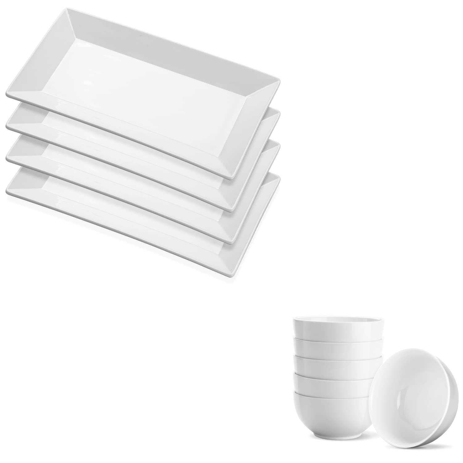 Yedio Porcelain Bowls Set and Porcelain Rectangular Dinner Platters Bundle