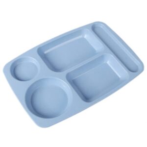 rocman cayoe divided plates for adults, wheat straw plastic divided plates school lunch trays fast food trays / cafeteria trays with compartments(blue)
