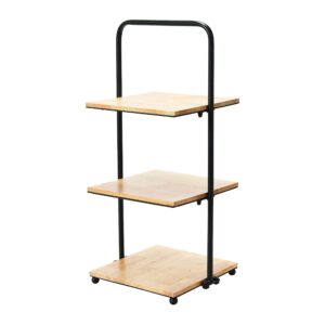 creative co-op modern decorative 3 shelves solid wood kitchen coffee or tea station and plant holder, black tiered tray