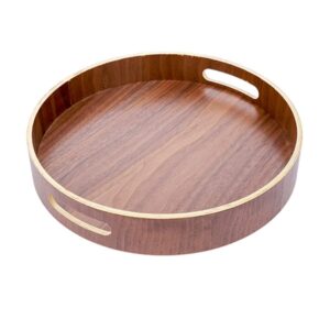 Beilay LC-2904 25x25x5cm Bamboo Wood Natural Serving Tray, Raised Edge, Food Tray,Cut-Out Handles Round