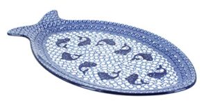 blue rose polish pottery mosaic beach large fish platter