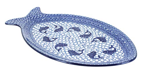 Blue Rose Polish Pottery Mosaic Beach Large Fish Platter