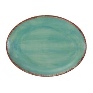 paseo road by hiend accents patina turquoise kitchen ceramic serving platter tray, large oval dinner plate for fish, meat, turkey, southwestern rustic lodge design