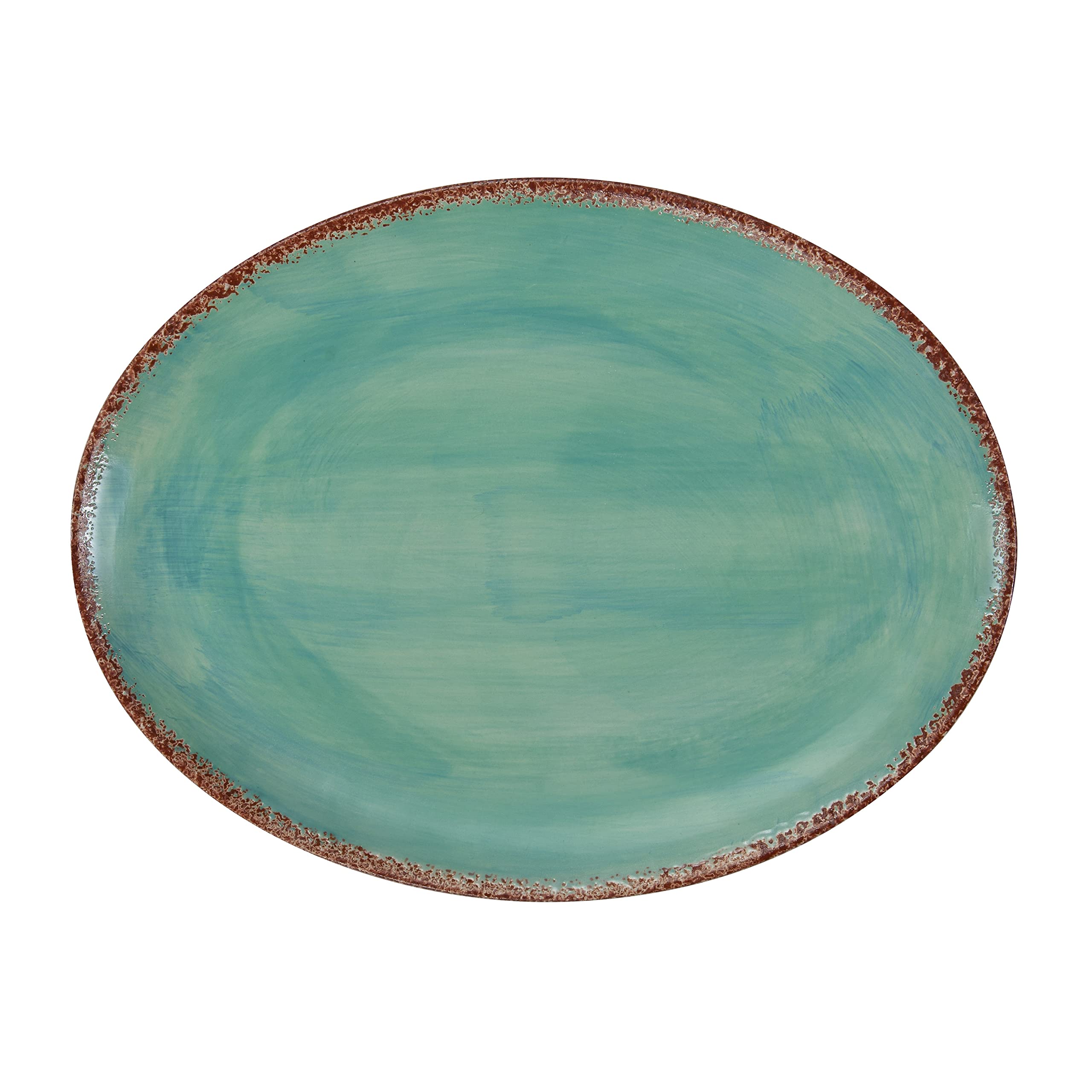 Paseo Road by HiEnd Accents Patina Turquoise Kitchen Ceramic Serving Platter Tray, Large Oval Dinner Plate for Fish, Meat, Turkey, Southwestern Rustic Lodge Design