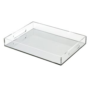 clear acrylic serving tray, 12x16 inches, spill-proof, stackable organizer, food & drinks server, indoors/outdoors, lucite storage (mirror)