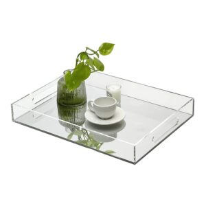 Clear Acrylic Serving Tray, 12x16 inches, Spill-Proof, Stackable Organizer, Food & Drinks Server, Indoors/Outdoors, Lucite Storage (Mirror)