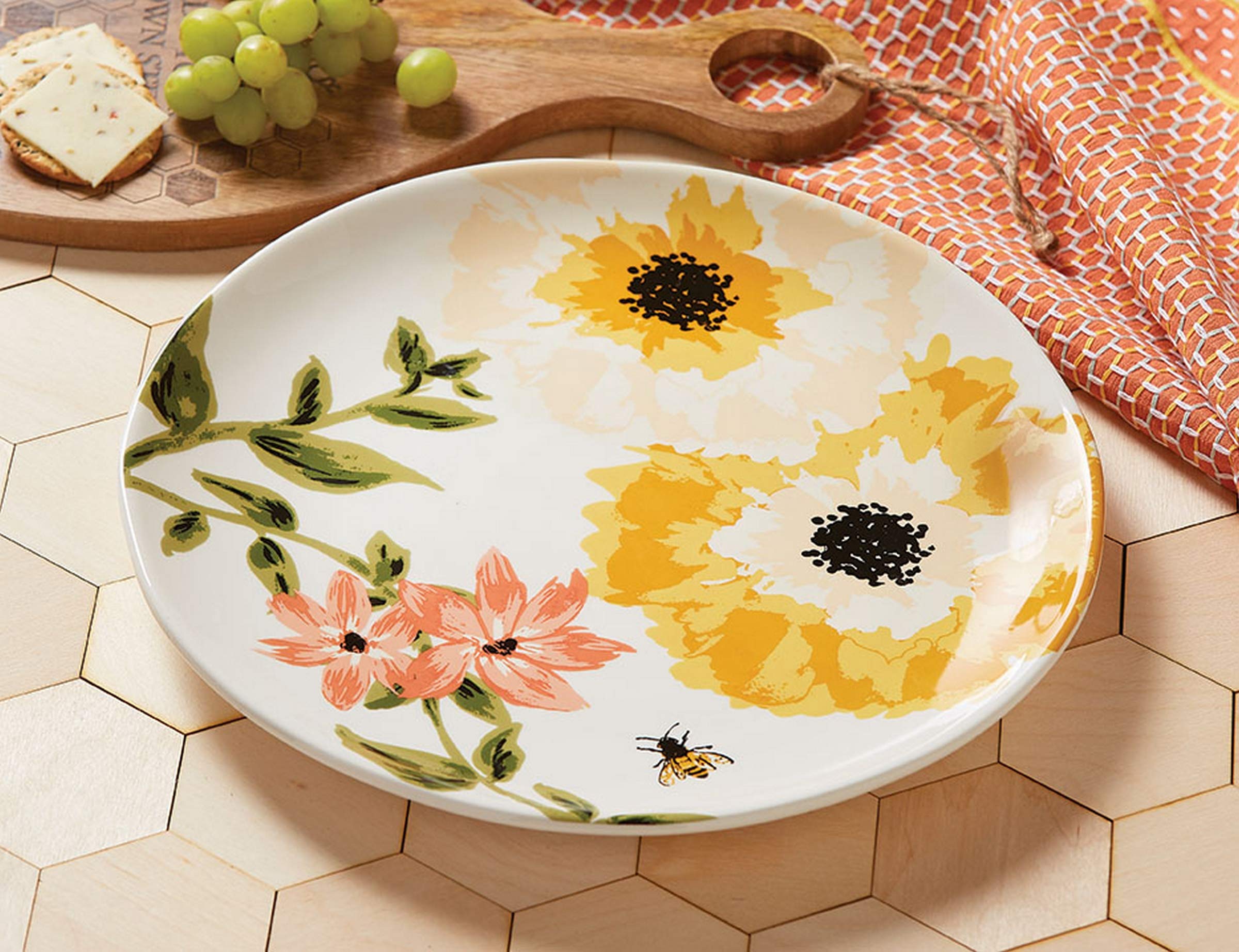 tag Bee Floral Round Platter 14inLx14inWx1.35inH MULTI