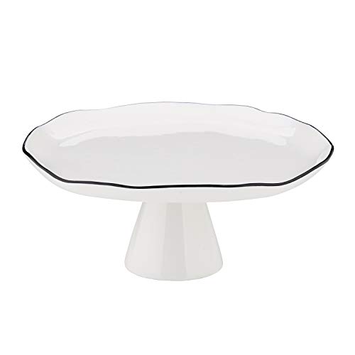 Santa Barbara Design Studio Table Sugar Ceramic Pedestal Tray, 11.5" Diameter x 4", White/Black