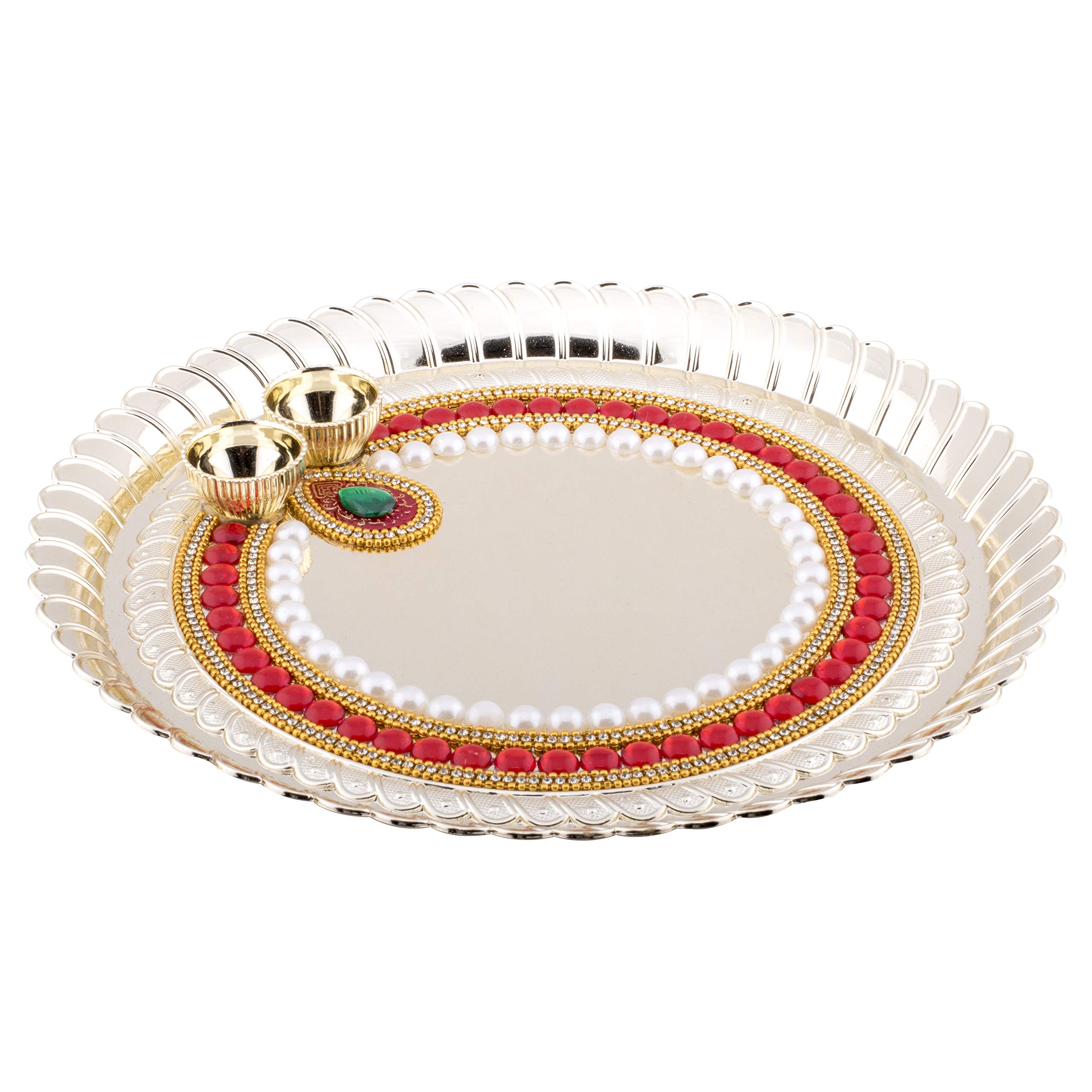 Handicraft Storeroom Pooja Thali Tilak Decorative Platter Set (Golden-Round)